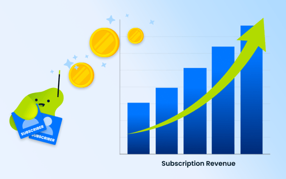 Illustration showing rising subscription revenue with an upward bar chart and growth arrow