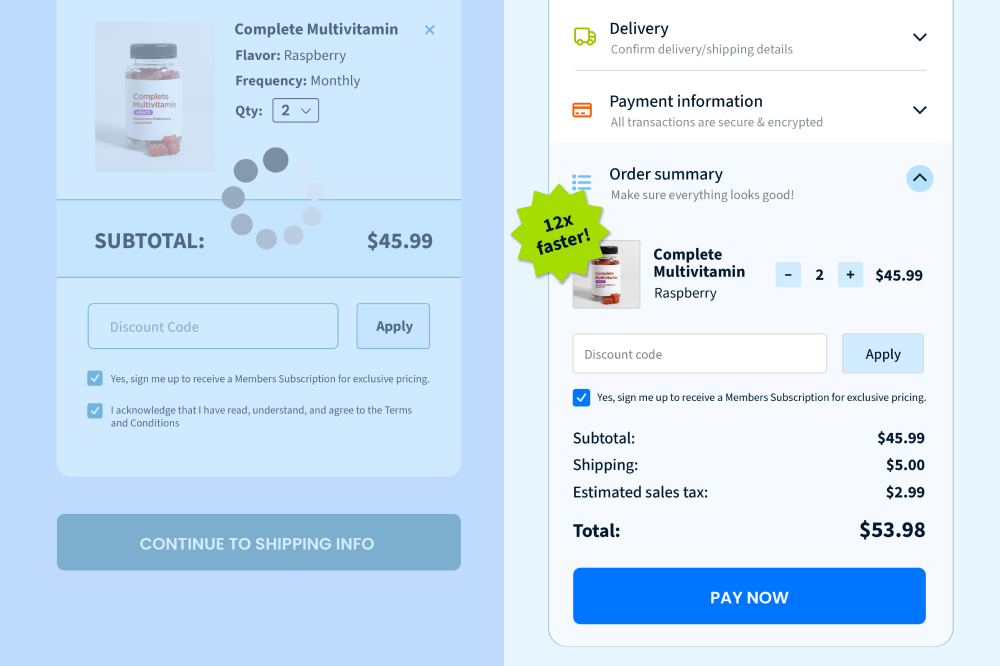 Faster checkout experience with simplified order review and prominent pay now action
