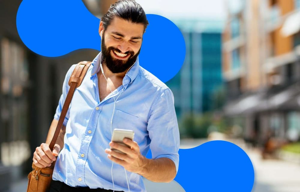 Customer engaging with a brand on mobile during daily activity