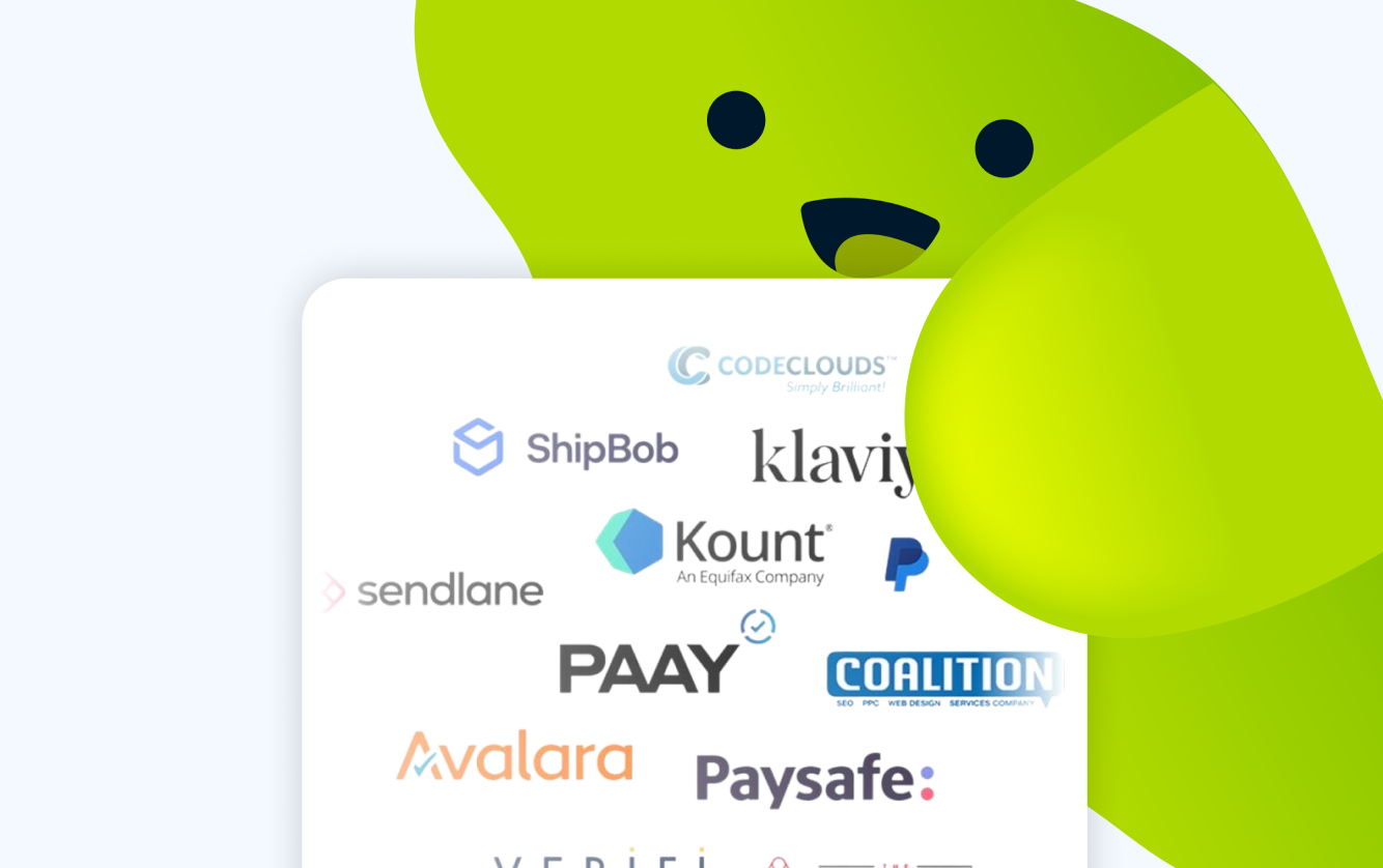 integration logos displayed alongside a character illustration, representing the platform’s ecosystem and technology partners