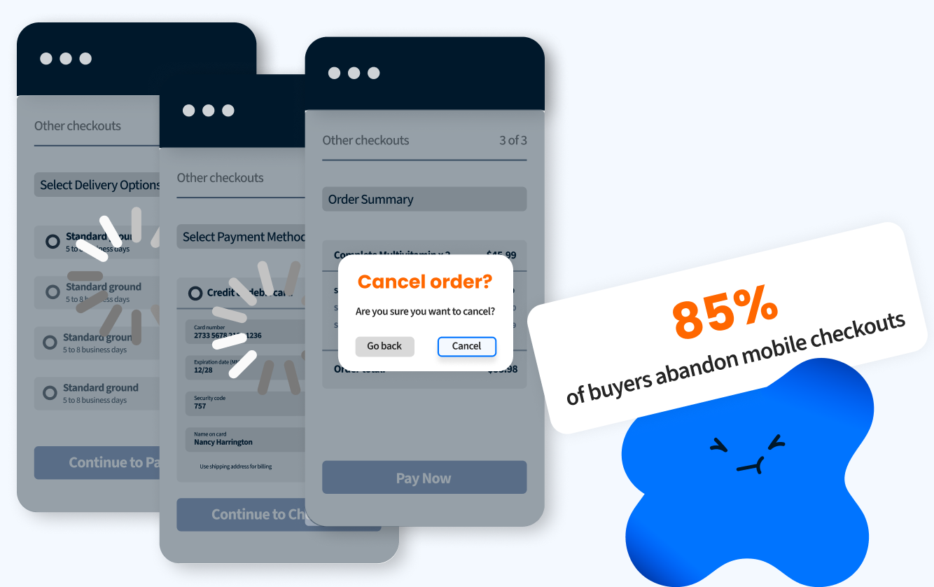 Infographic showing 85 percent of buyers abandoning mobile checkout