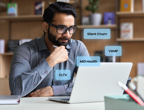 User analyzing churn, CLTV, and payment health data.