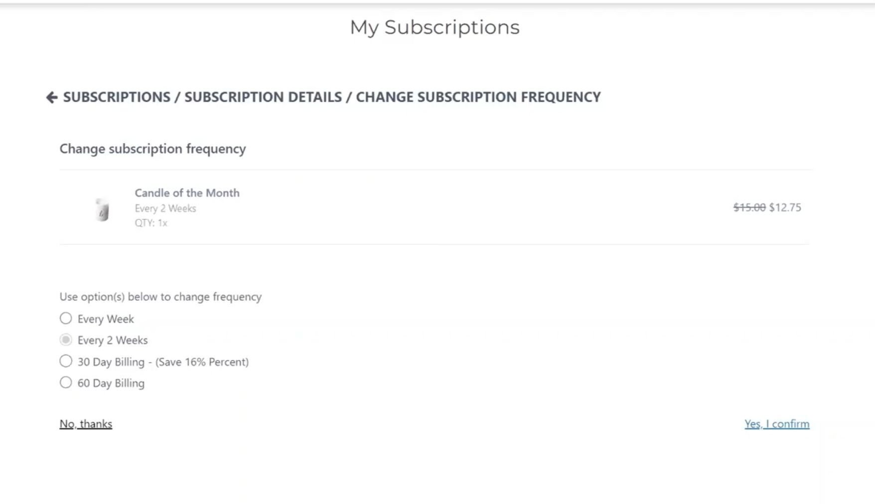 BIgCommerce subscription frequency