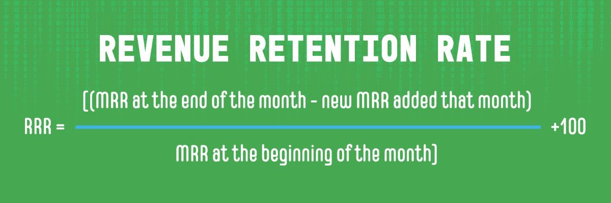 Revenue retention rate = [(MRR at the end of the month - new MRR added that month) / MRR at the beginning of the month] x 100