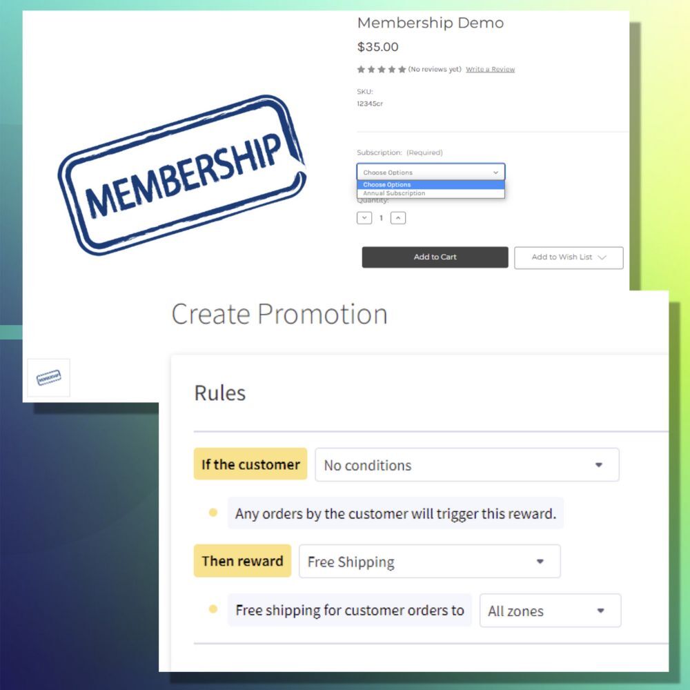 Membership program example on the sticky.io subscriptions app for BigCommerce